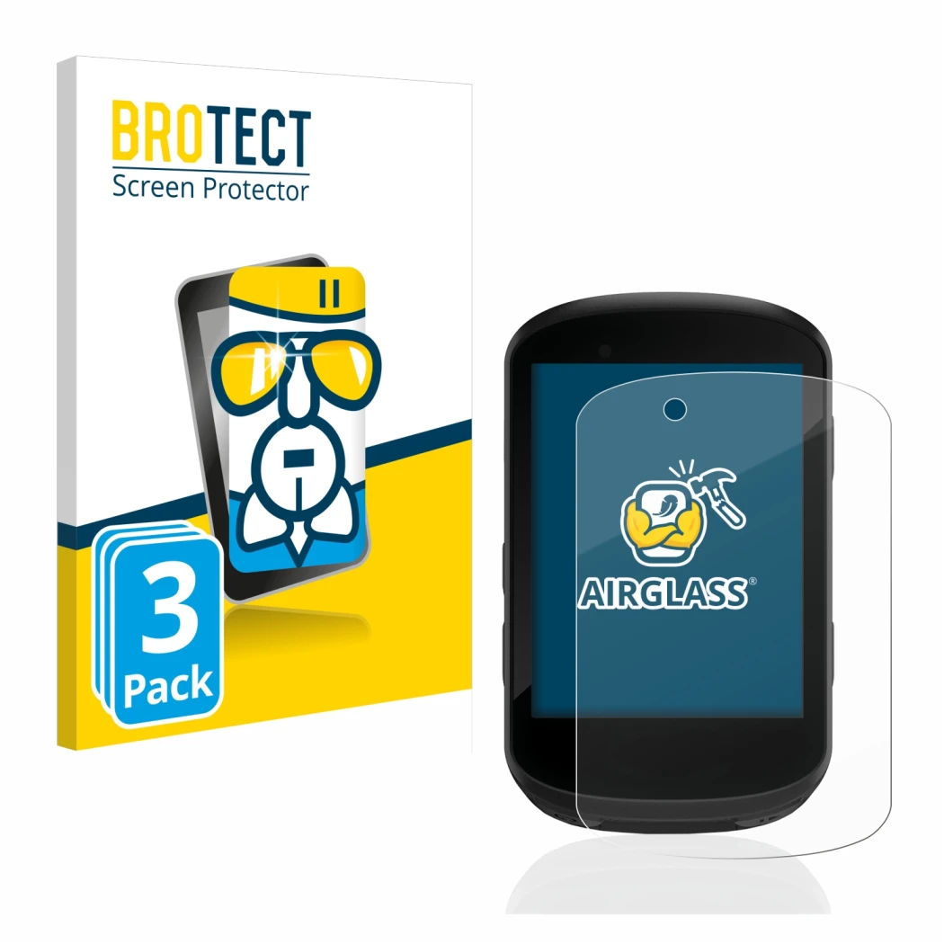 Front side of a product packaging with the brand logo BROTECT. Next to it is the device Garmin Edge 530 shown with the corresp