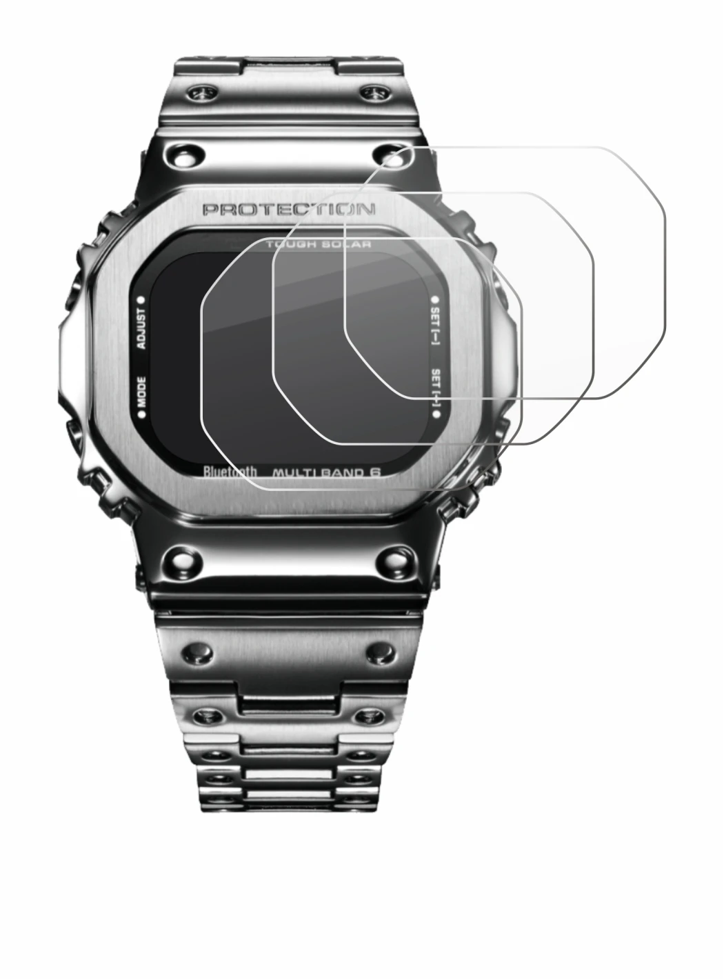 Image of the device Casio G-Shock GMW-B5000D-1ER with a wide variety of screen protectors.