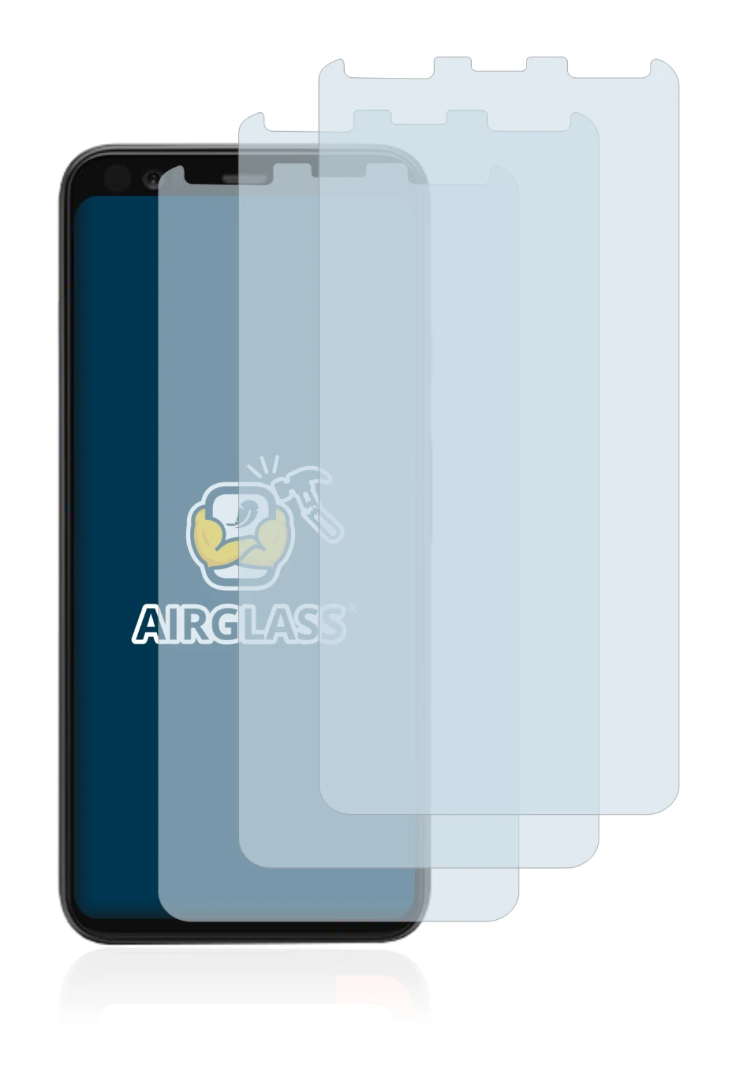 Image of the device Google Pixel 4 with a wide variety of screen protectors.