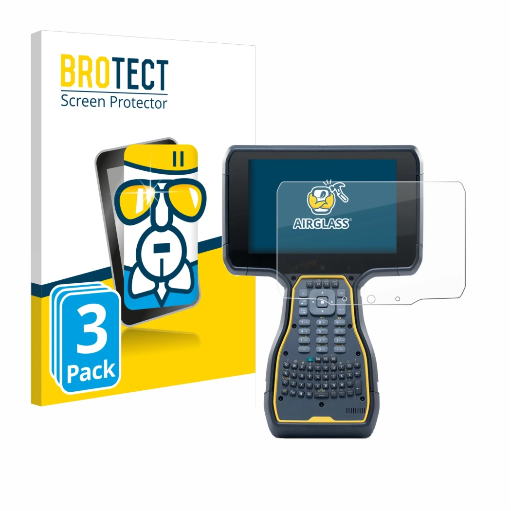 Front side of a product packaging with the brand logo BROTECT. Next to it is the device Trimble TSC7 Controller shown with the