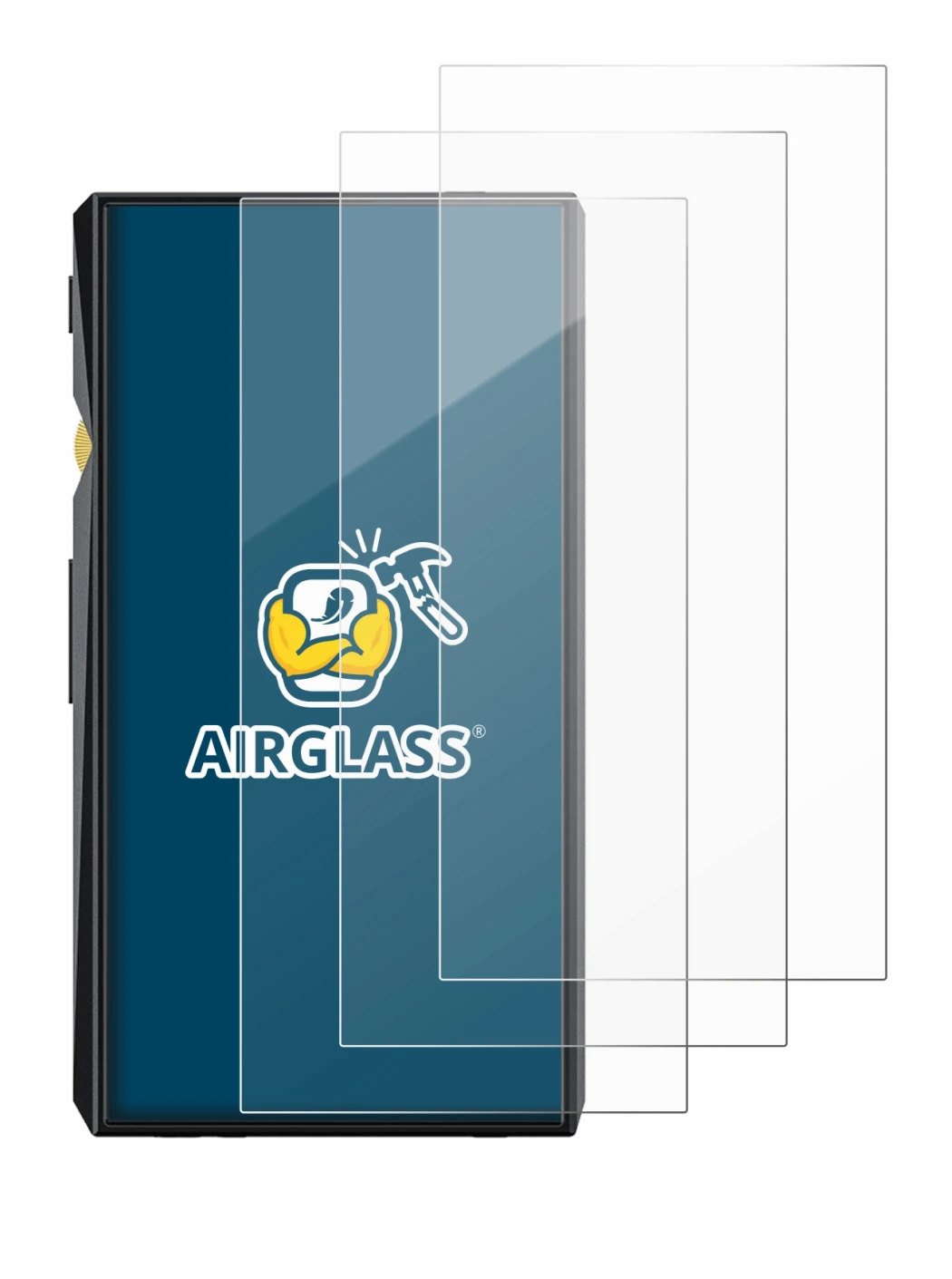 Image of the device FiiO M11 Pro with a wide variety of screen protectors.