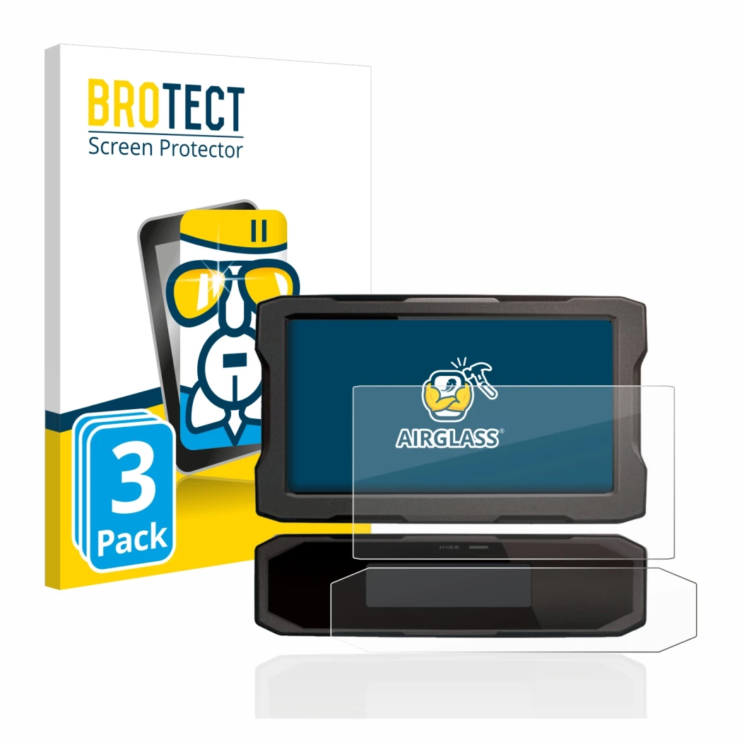 Front side of a product packaging with the brand logo BROTECT. Next to it is the device Honda CRF1100L 2020 Speedometer displa