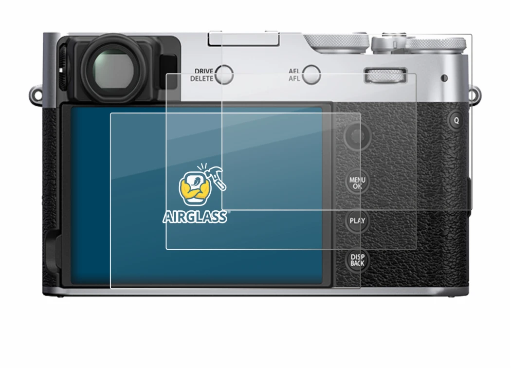 Image of the device Fujifilm X100V with a wide variety of screen protectors.