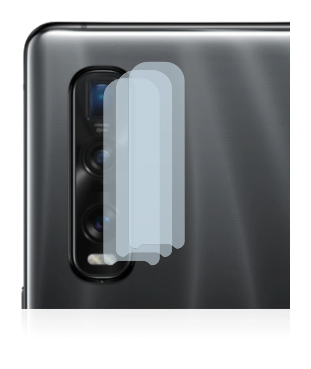 Image of the device Oppo Find X2 Pro (ONLY Camera Lens) with a wide variety of screen protectors.