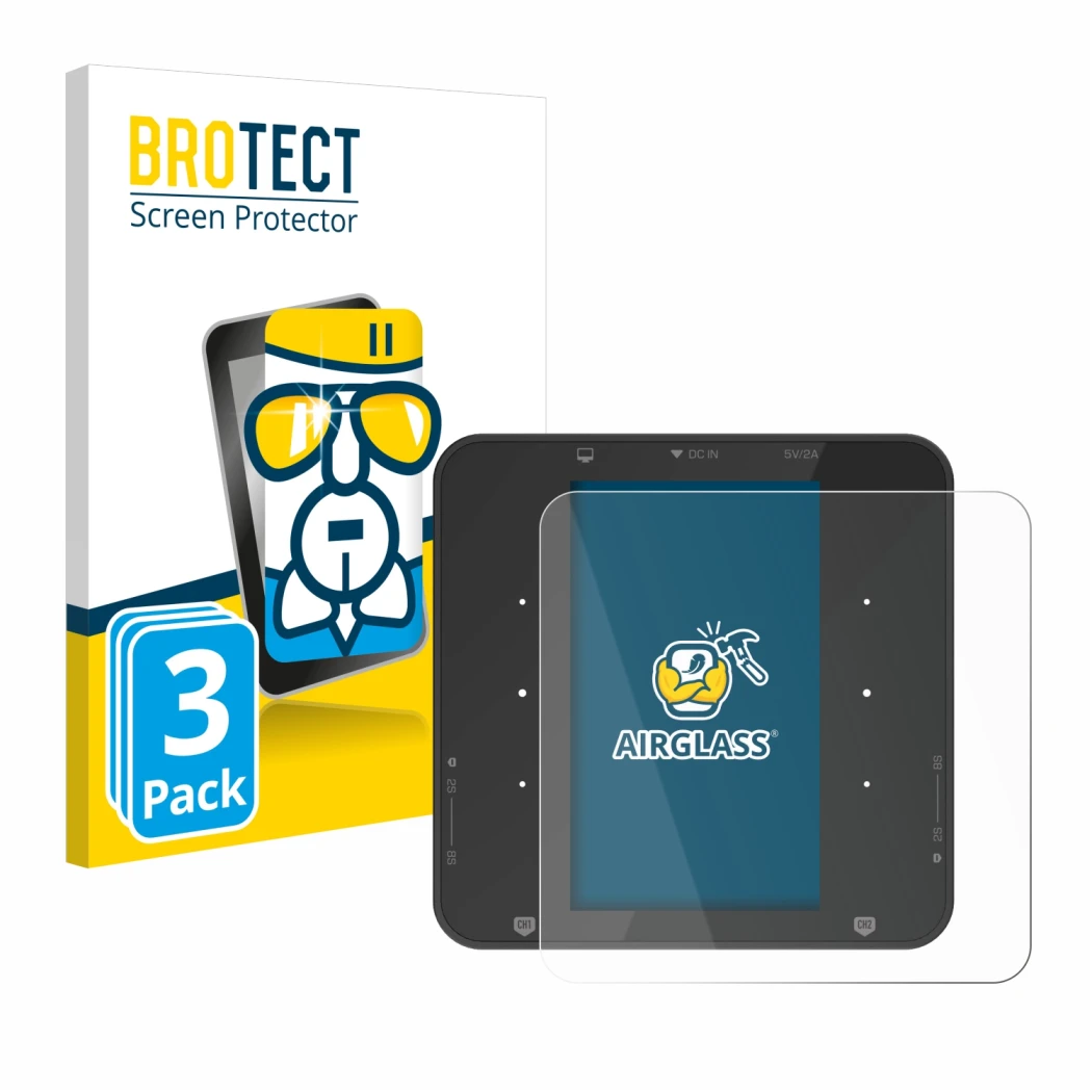 Front side of a product packaging with the brand logo BROTECT. Next to it is the device ISDT P30 shown with the corresponding 