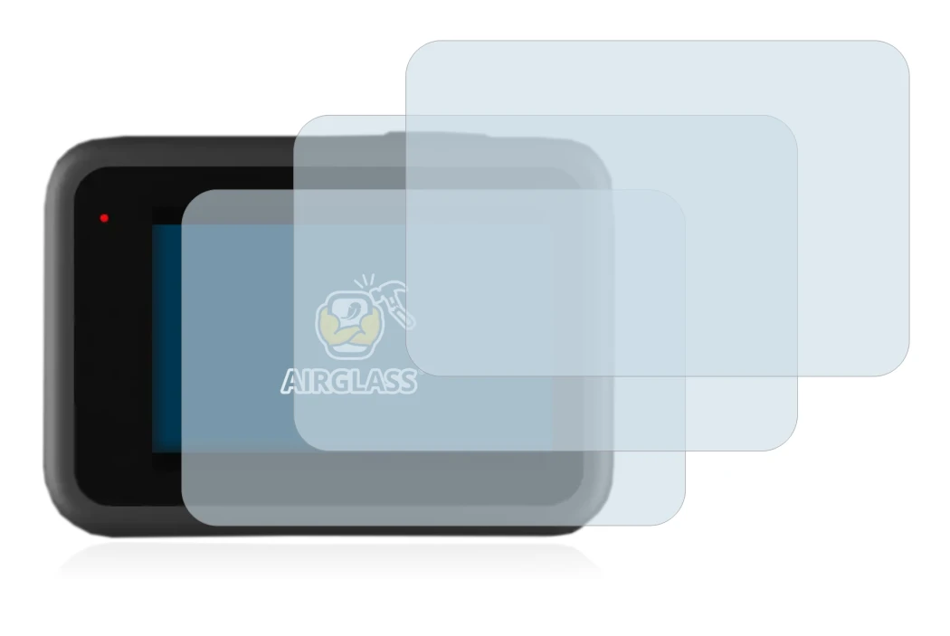 Image of the device GoPro Hero 9 Black with a wide variety of screen protectors.