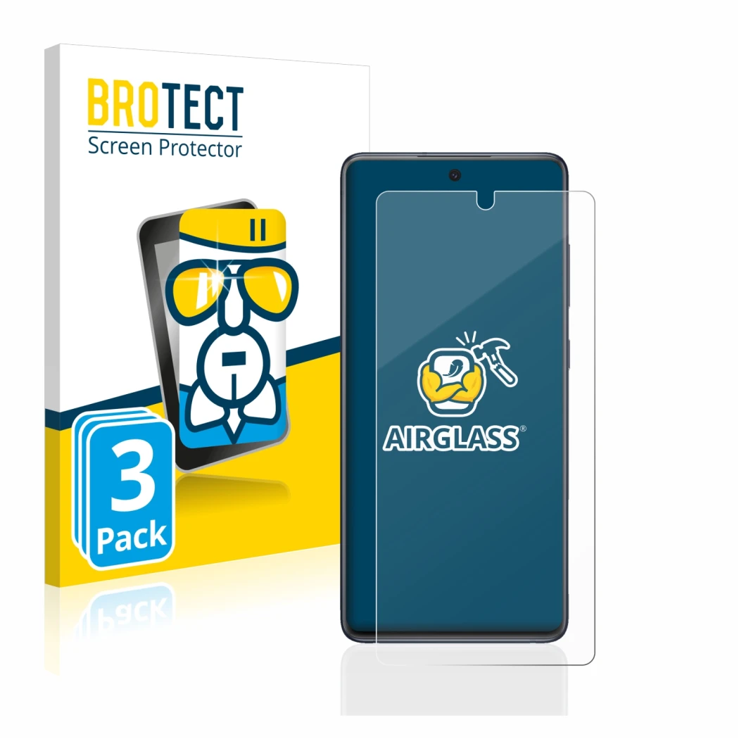 Front side of a product packaging with the brand logo BROTECT. Next to it is the device Samsung Galaxy S20 FE shown with the c