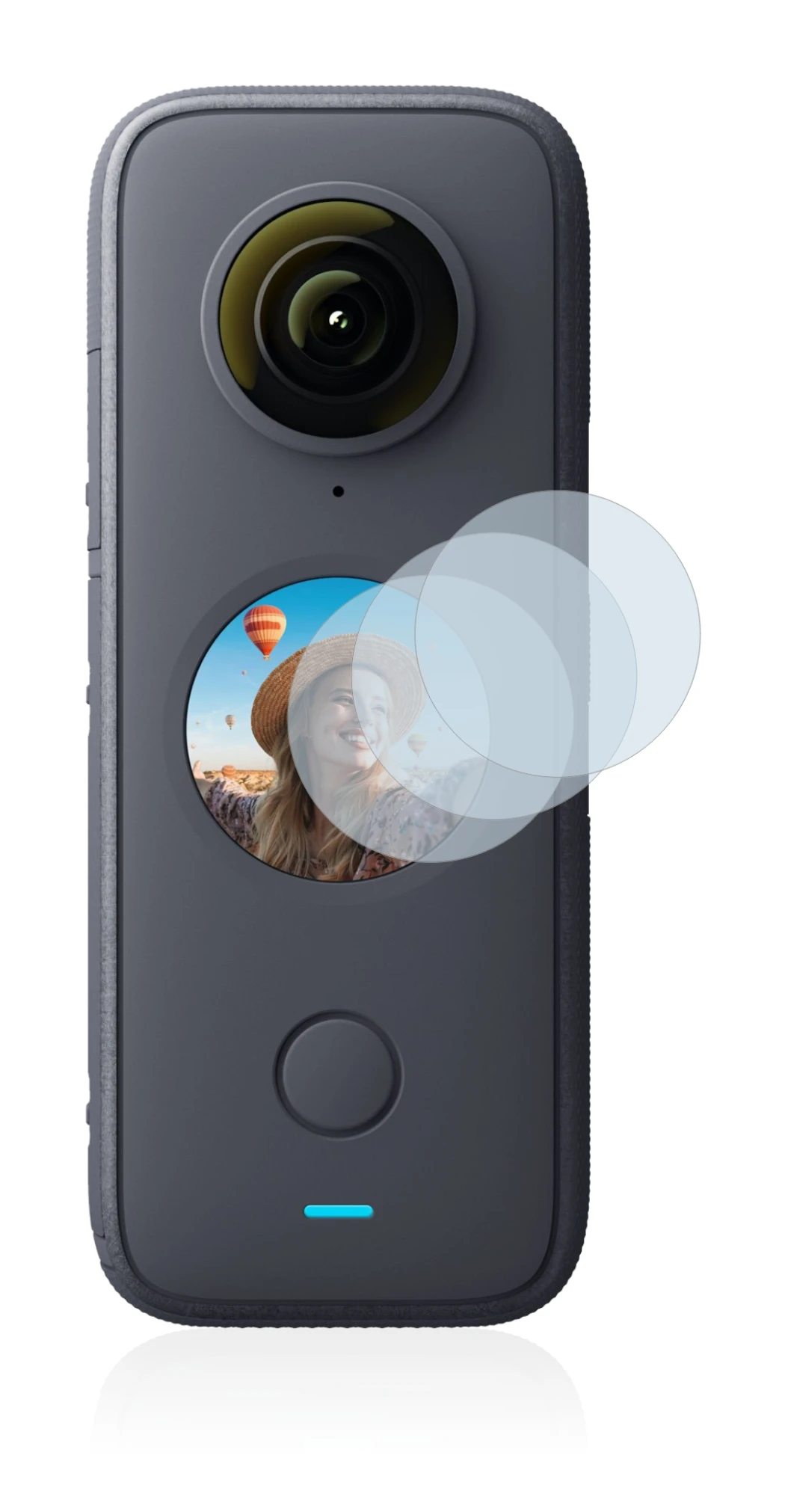 Image of the device Insta360 One X2 with a wide variety of screen protectors.