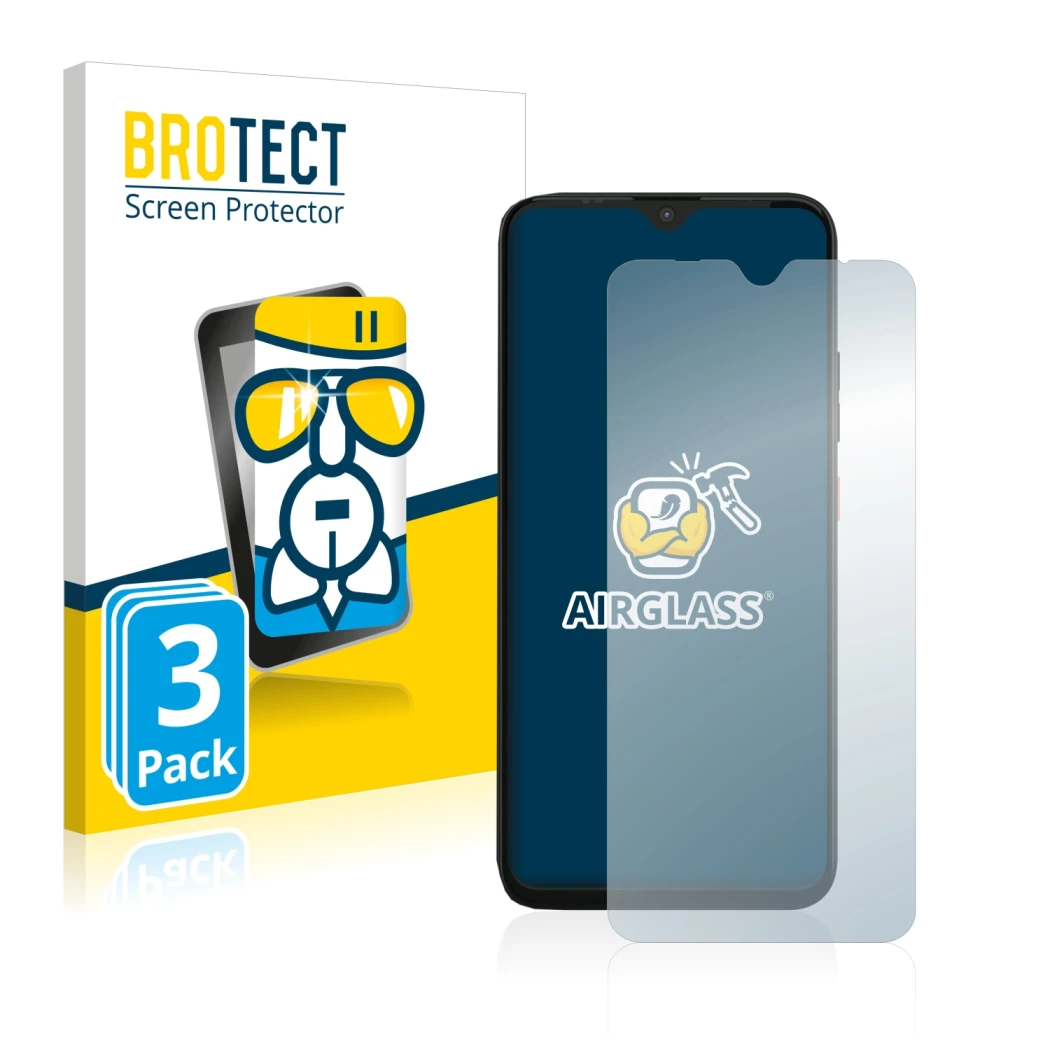 Front side of a product packaging with the brand logo BROTECT. Next to it is the device Gigaset GS4 shown with the correspondi