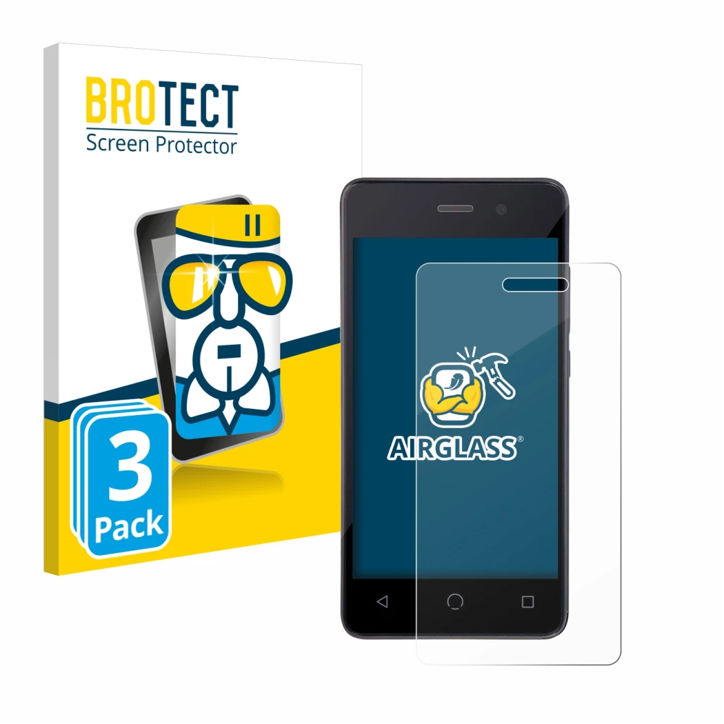 Front side of a product packaging with the brand logo BROTECT. Next to it is the device Omnipod Dash shown with the correspond