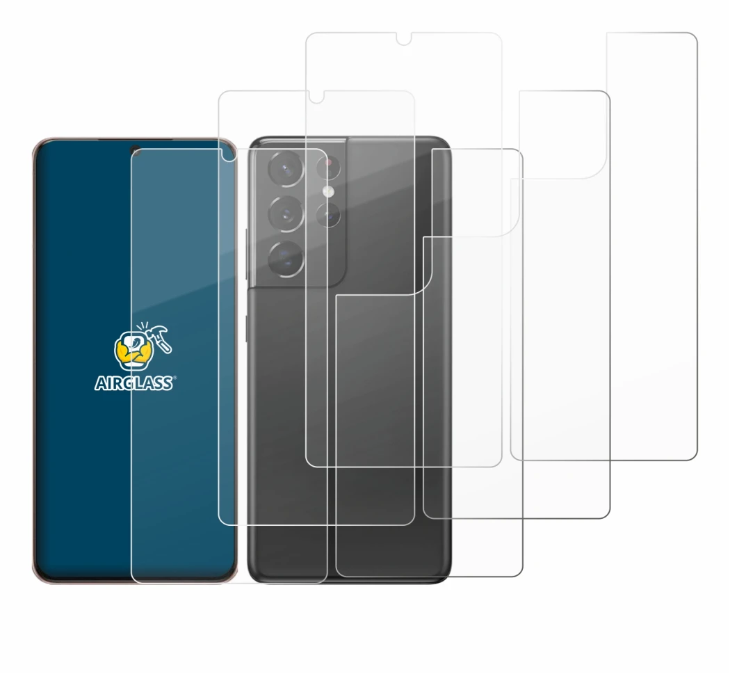 Image of the device Samsung Galaxy S21 Ultra 5G (Front+Back) with a wide variety of screen protectors.