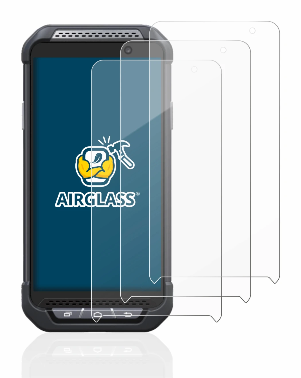 Image of the device Point Mobile PM85 with a wide variety of screen protectors.