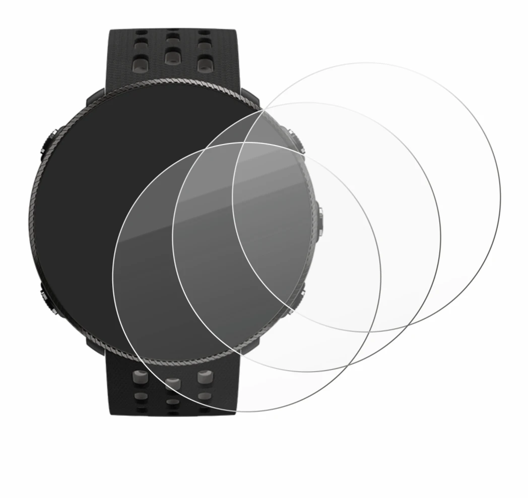 Image of the device Polar Vantage M2 with a wide variety of screen protectors.