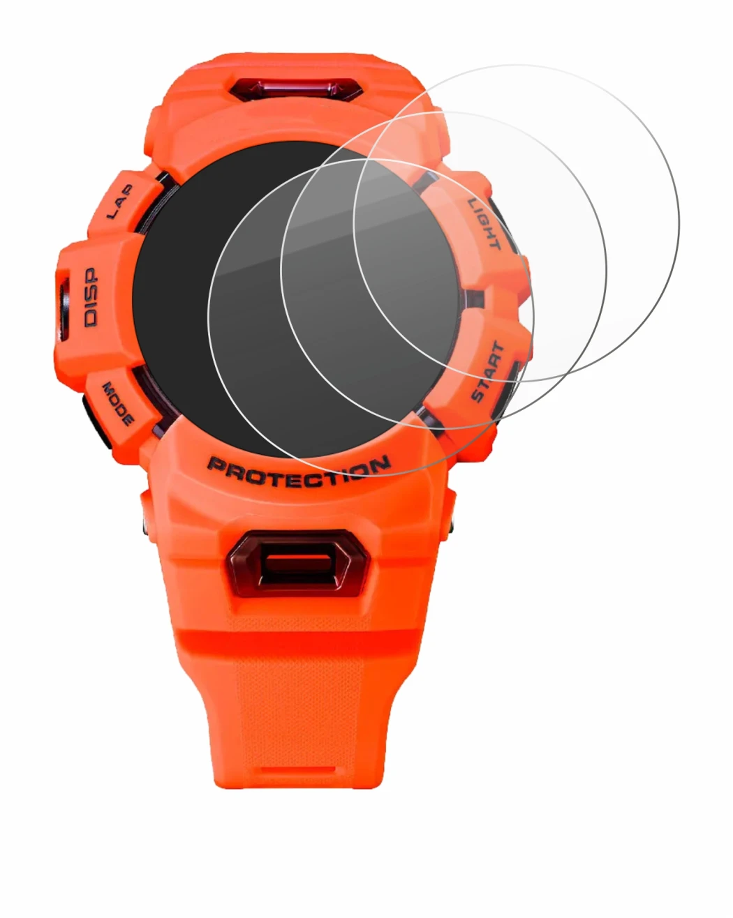 Image of the device Casio G-Shock GBA-900 with a wide variety of screen protectors.