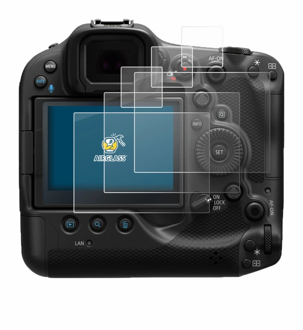 Image of the device Canon EOS R3 with a wide variety of screen protectors.