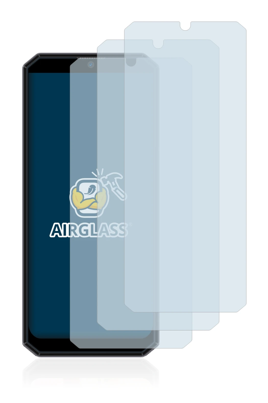 Image of the device Oukitel K15 Plus with a wide variety of screen protectors.