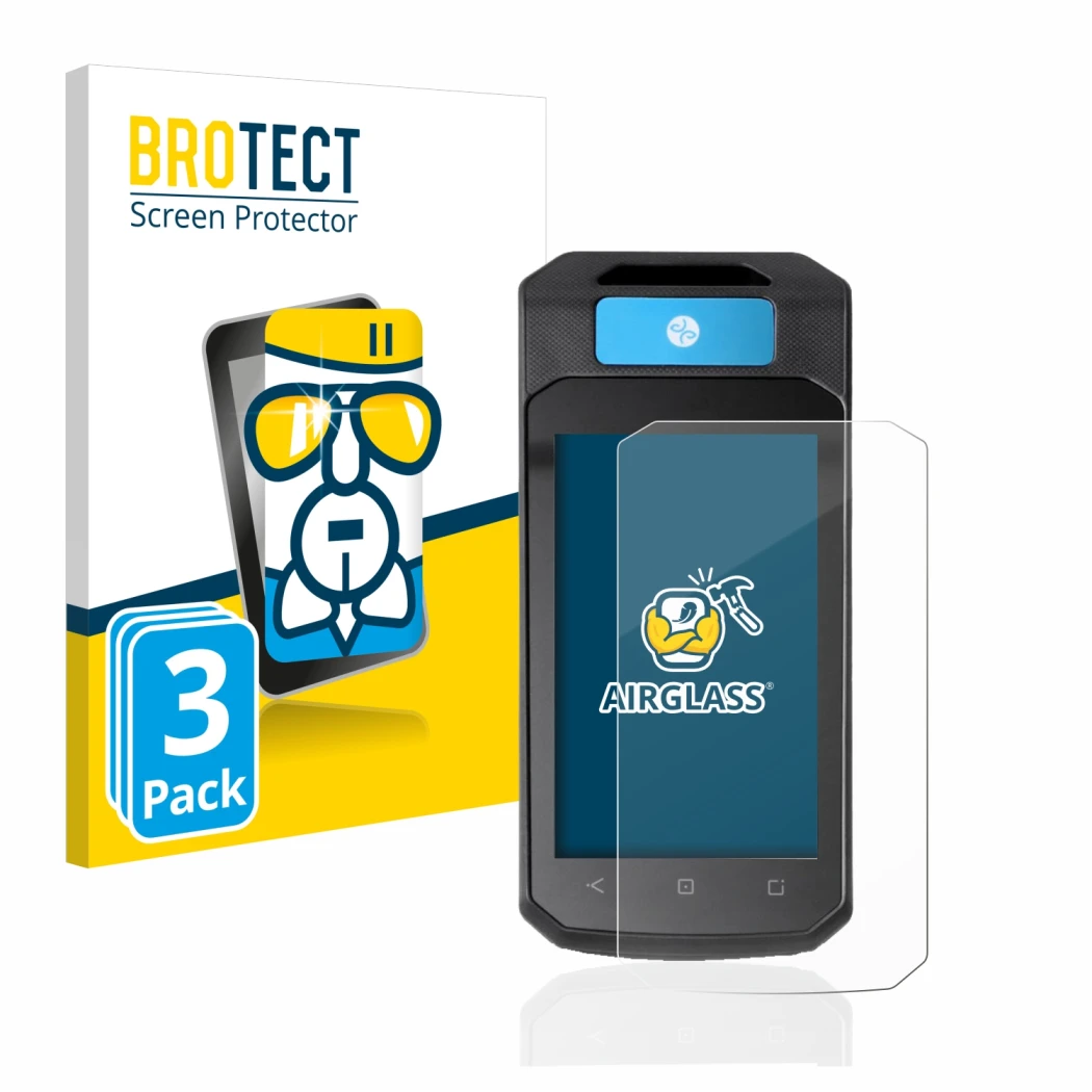 Front side of a product packaging with the brand logo BROTECT. Next to it is the device Accu-Chek Insight mit DBLG1 shown with