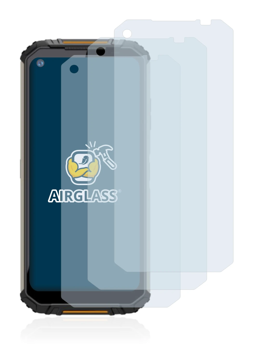 Image of the device Oukitel WP16 with a wide variety of screen protectors.