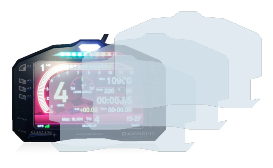 Image of the device Starlane DaVinci-II S with a wide variety of screen protectors.