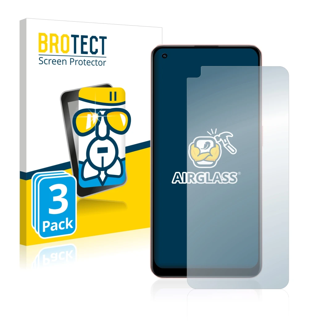 Front side of a product packaging with the brand logo BROTECT. Next to it is the device Oppo A96 shown with the corresponding
