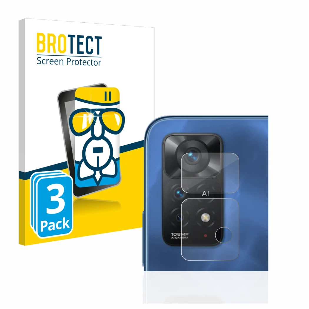 Front side of a product packaging with the brand logo BROTECT. Next to it is the device Xiaomi Redmi Note 11 Pro 5G (ONLY Came