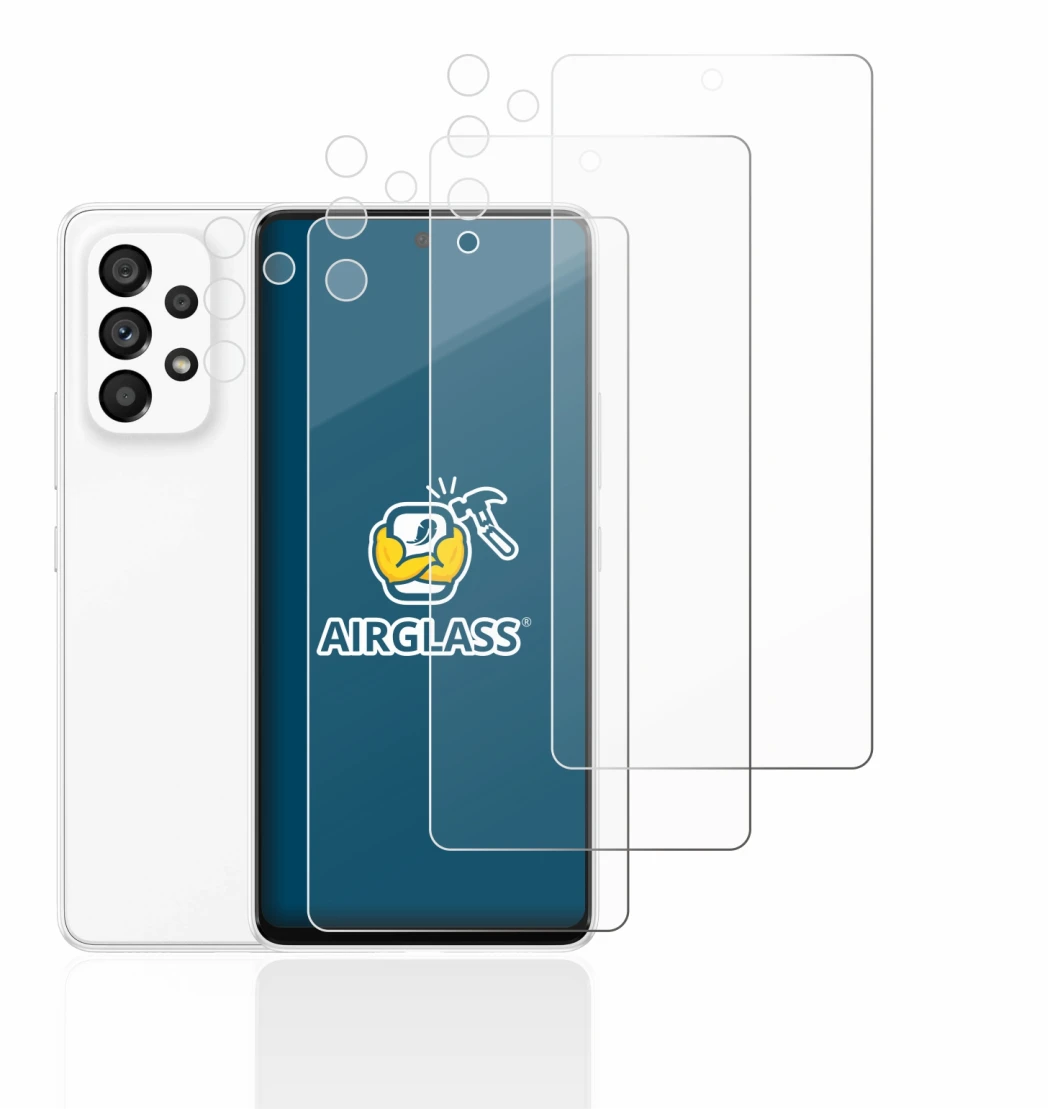 Image of the device Samsung Galaxy A53 5G (Front+Camera) with a wide variety of screen protectors.