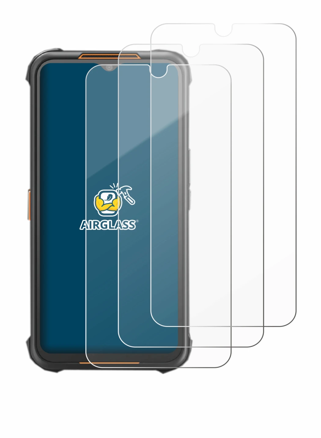 Image of the device AGM H5 with a wide variety of screen protectors.