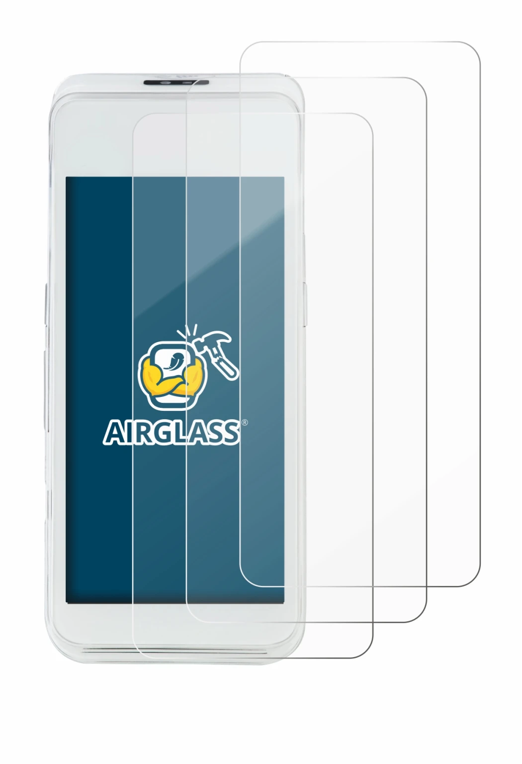 Image of the device Pax A920 Pro with a wide variety of screen protectors.