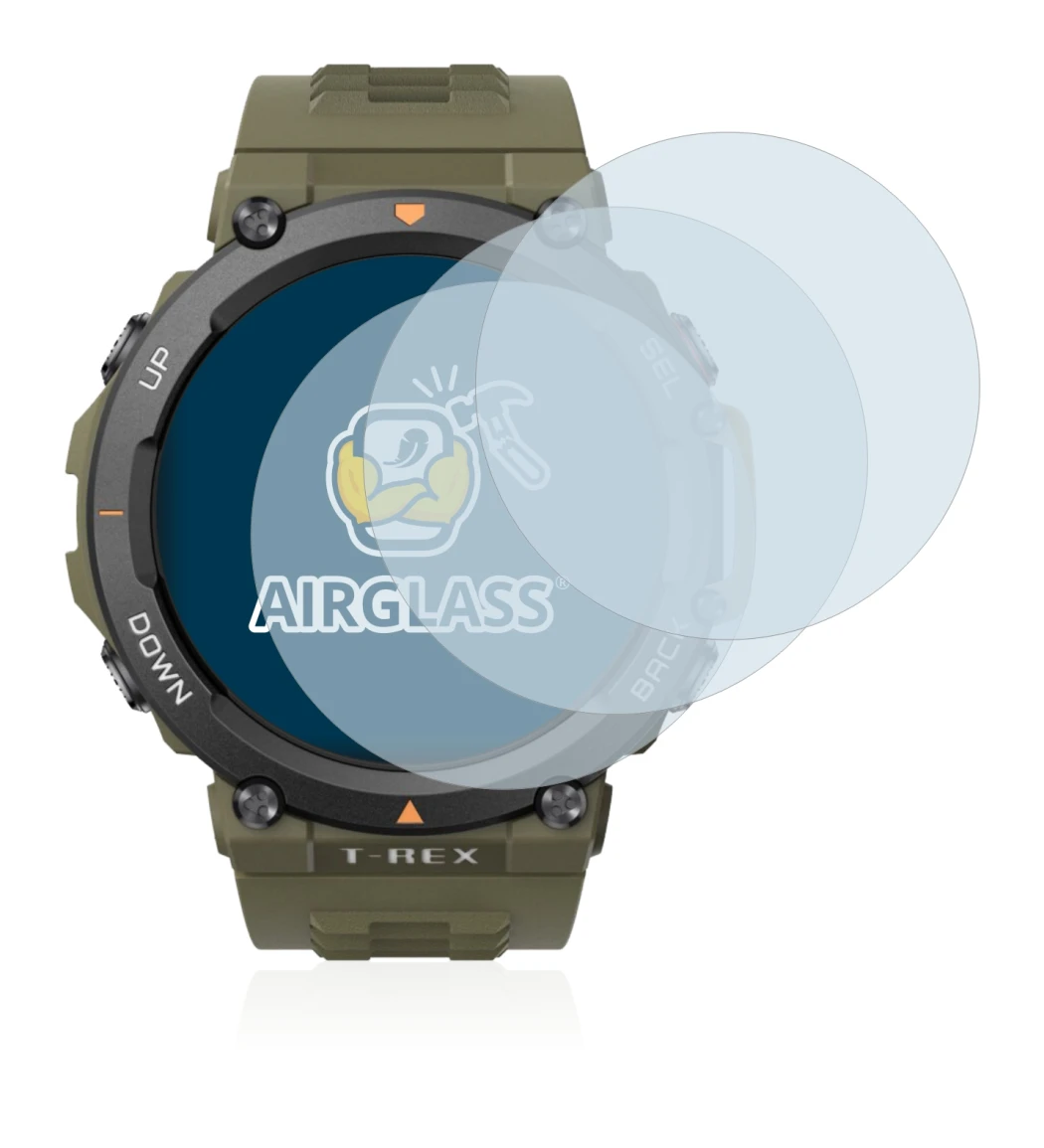 Image of the device Huami Amazfit T-Rex 2 with a wide variety of screen protectors.