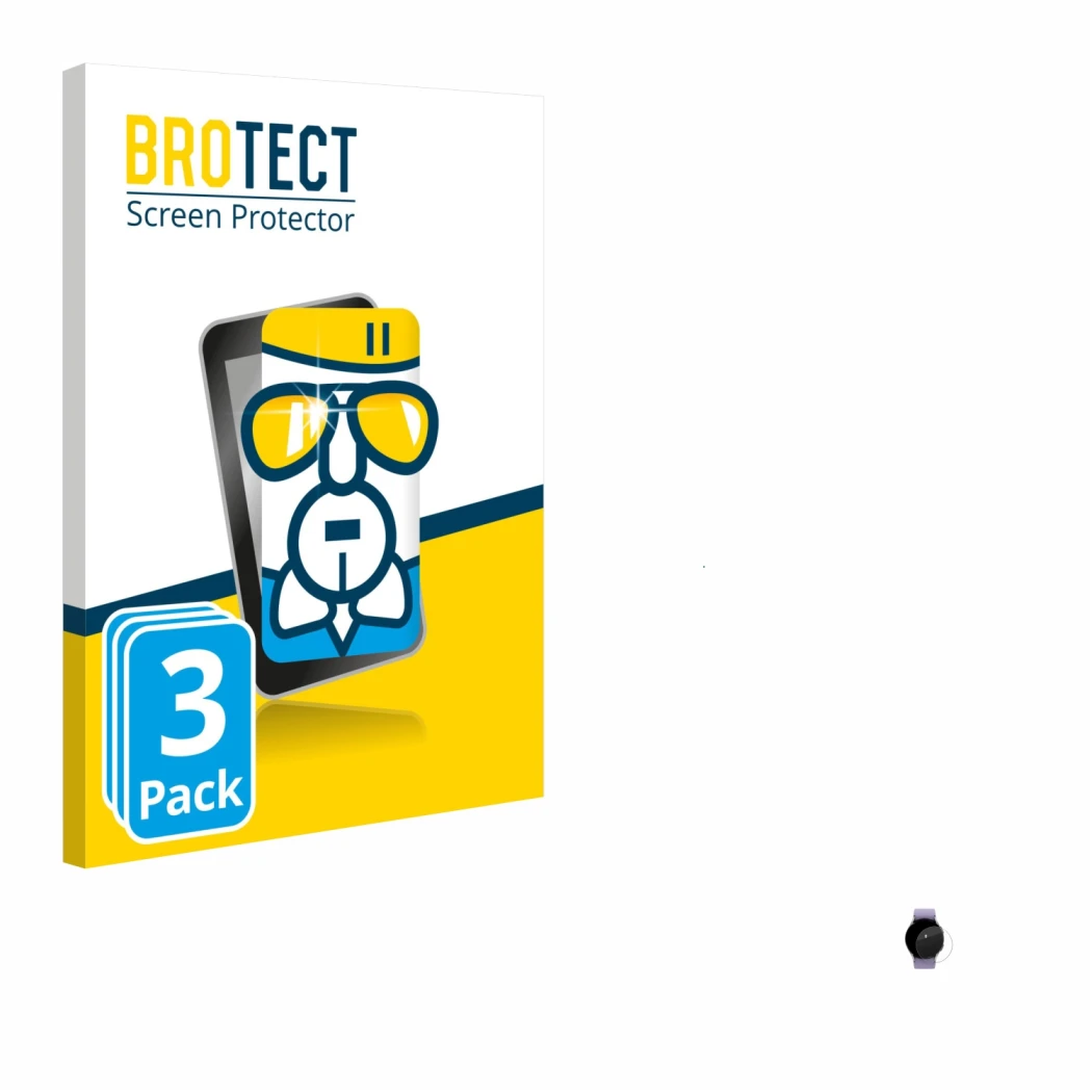 Front side of a product packaging with the brand logo BROTECT. Next to it is the device Samsung Galaxy Watch 5 (40mm) shown wi