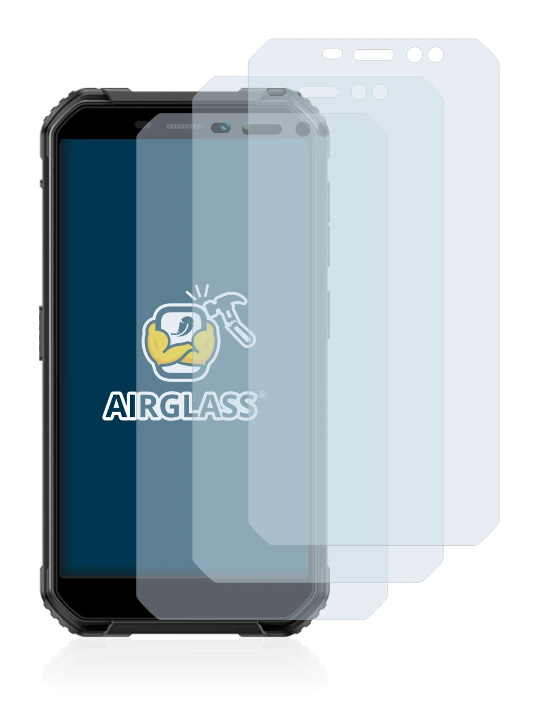 Image of the device Ulefone Armor X6 Pro with a wide variety of screen protectors.