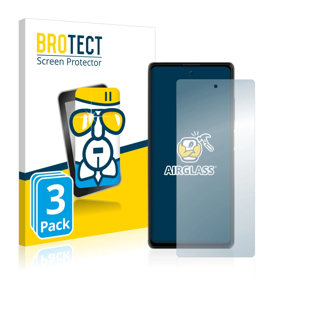 Front side of a product packaging with the brand logo BROTECT. Next to it is the device Blackview A100 shown with the correspo