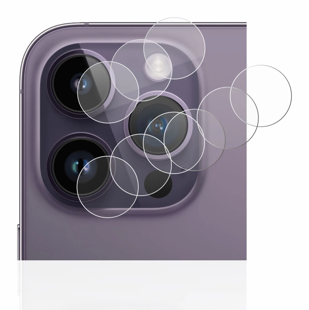 Image of the device Apple iPhone 14 Pro (ONLY Camera Lens) with a wide variety of screen protectors.