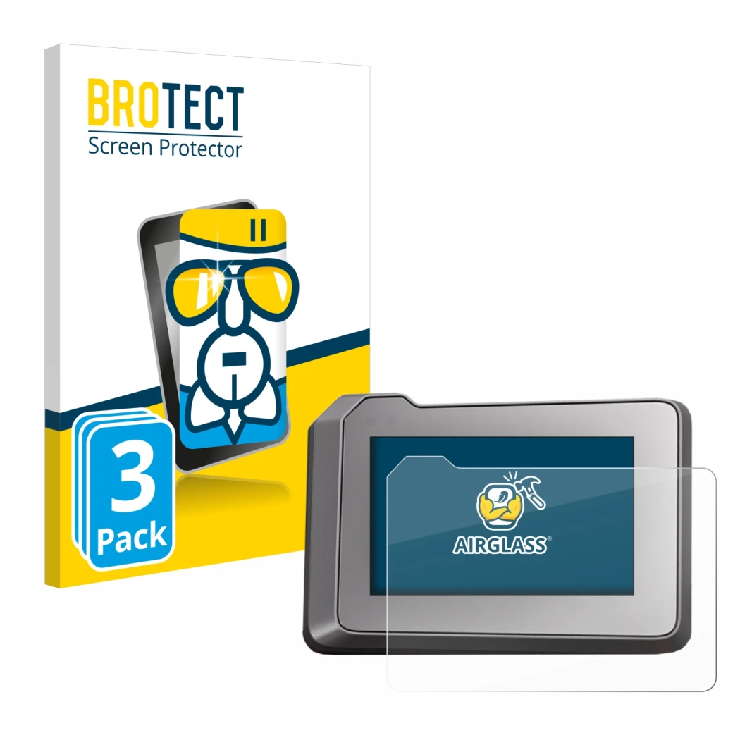 Front side of a product packaging with the brand logo BROTECT. Next to it is the device KTM 1290 Super Duke R 2022 TFT-Display