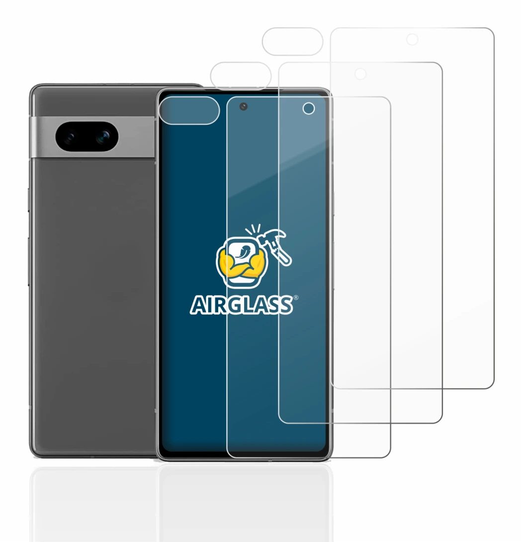 Image of the device Google Pixel 7a (Front+Camera) with a wide variety of screen protectors.