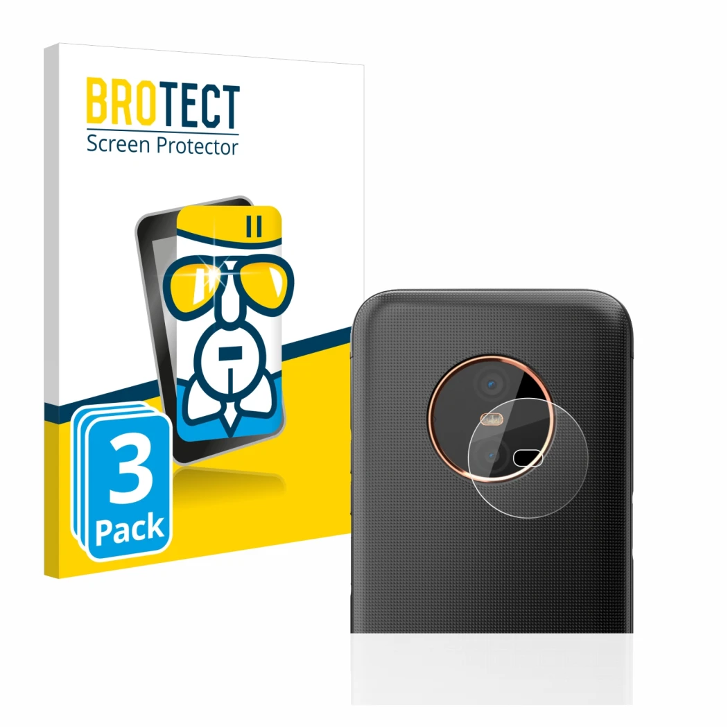 Front side of a product packaging with the brand logo BROTECT. Next to it is the device Gigaset GX6 (ONLY Camera Lens) shown w