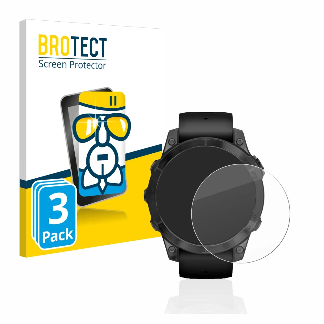 Front side of a product packaging with the brand logo BROTECT. Next to it is the device Garmin Epix Pro (Gen 2) (47 mm) shown