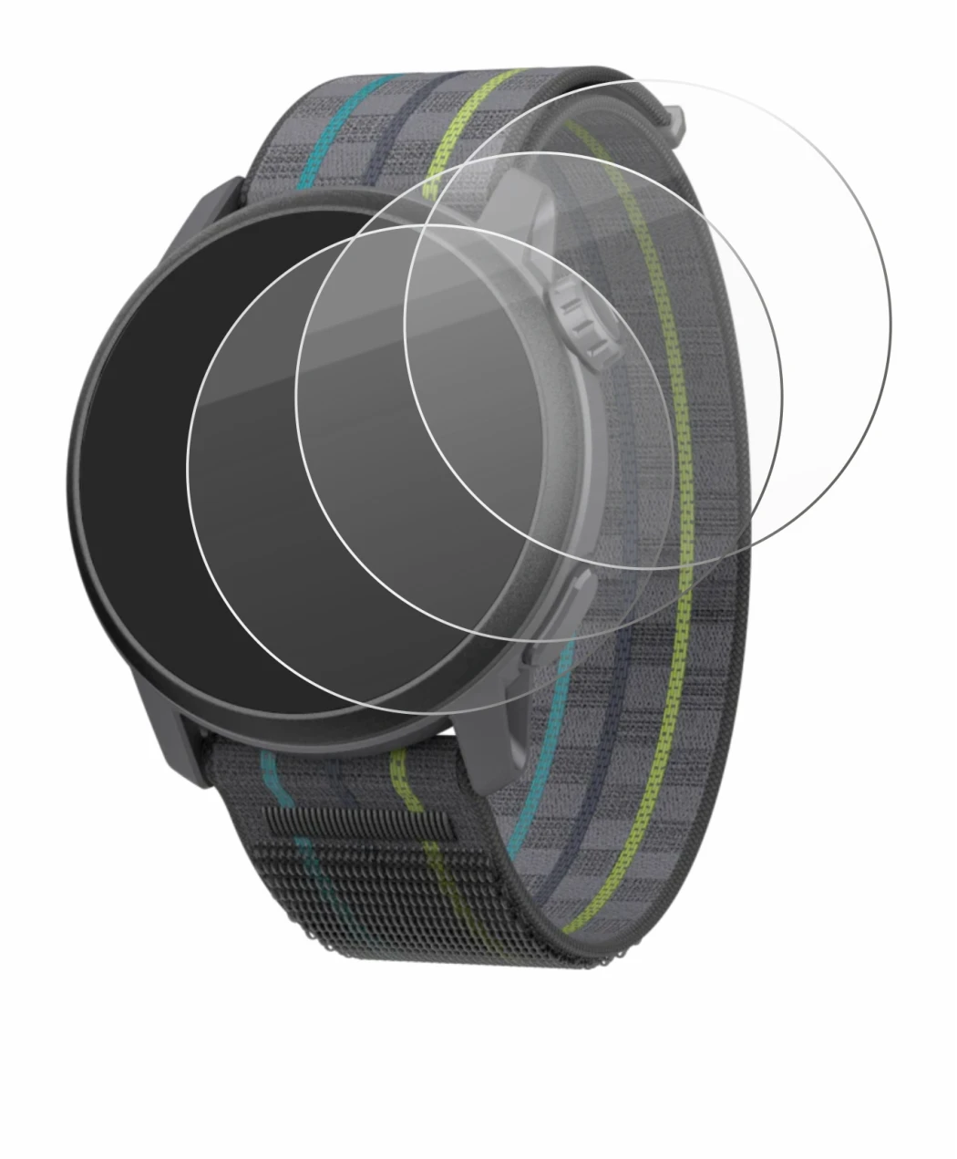 Image of the device Coros Pace 3 with a wide variety of screen protectors.