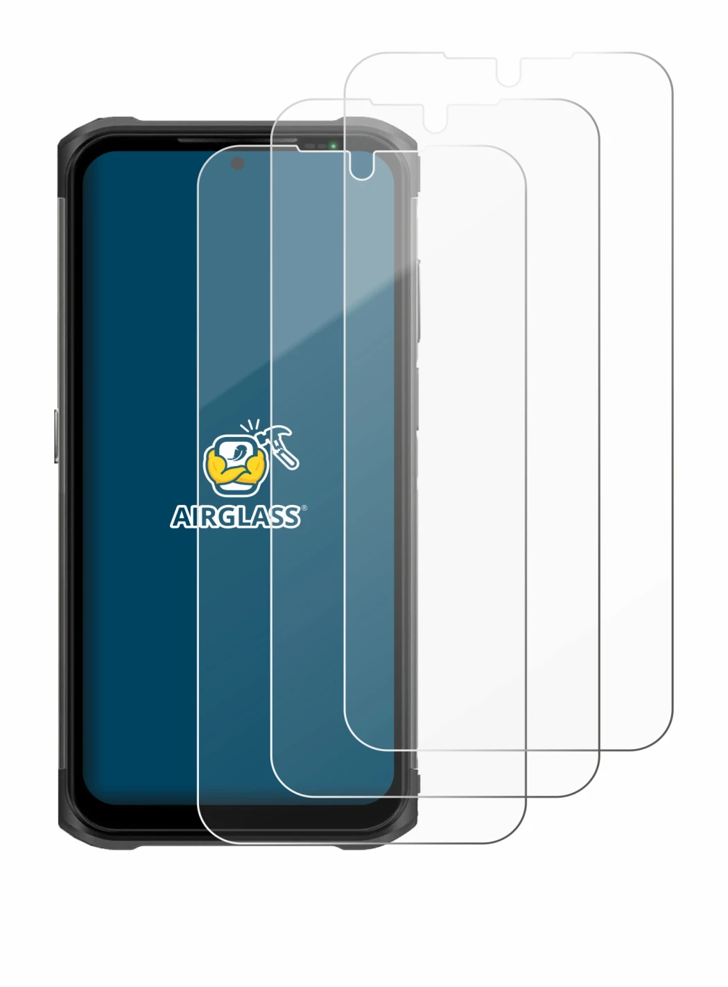 Image of the device Ulefone Armor 12S with a wide variety of screen protectors.