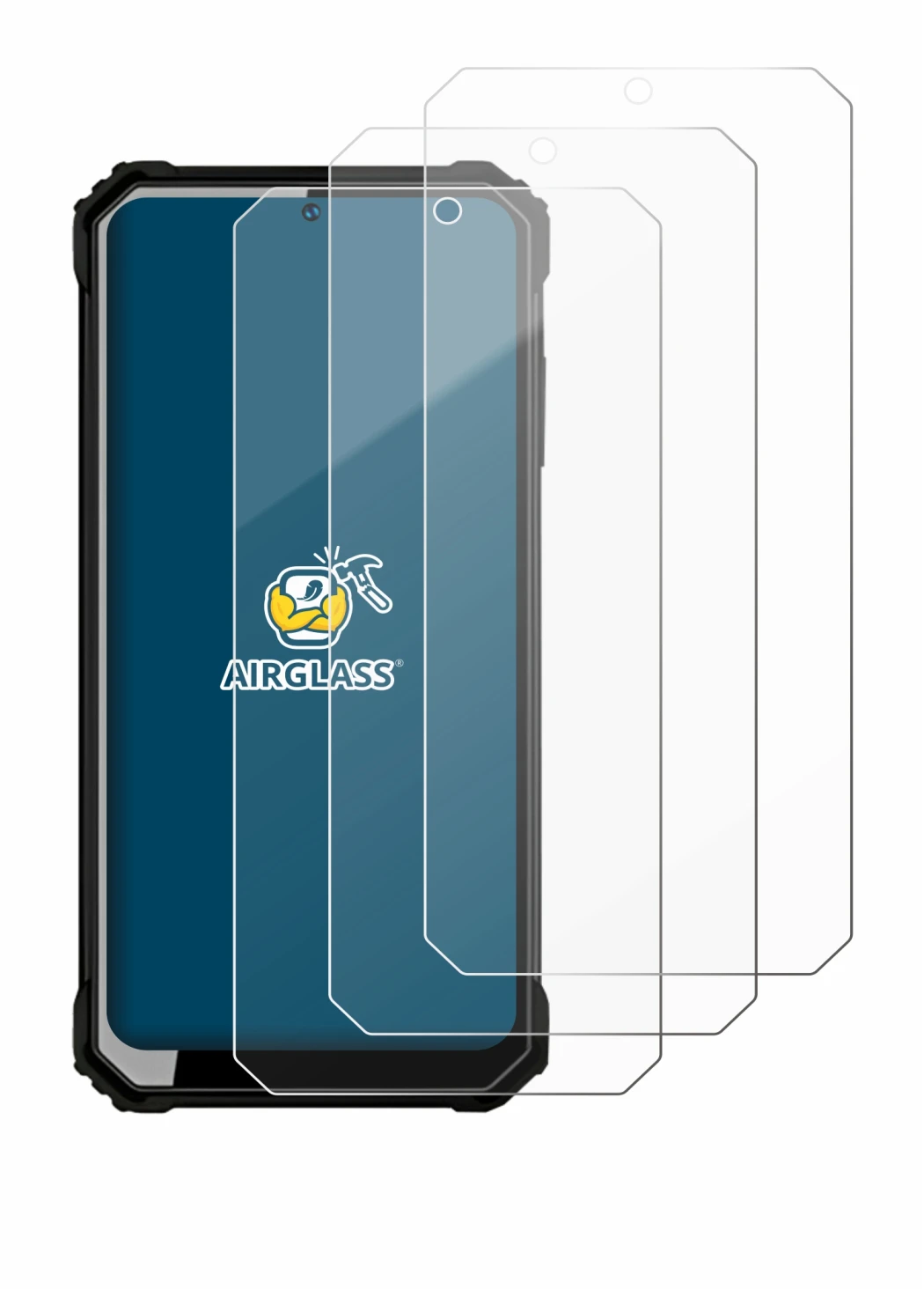 Image of the device Oukitel WP23 with a wide variety of screen protectors.