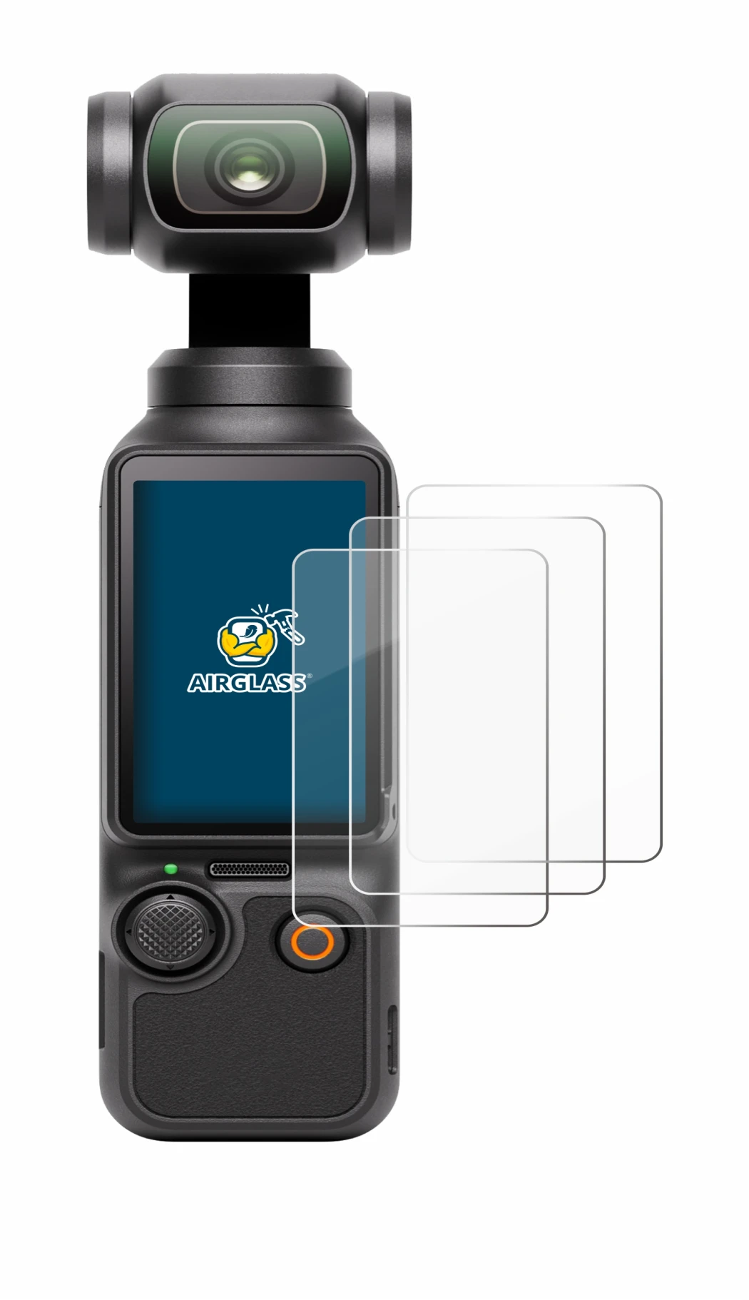 Image of the device DJI Osmo Pocket 3 with a wide variety of screen protectors.