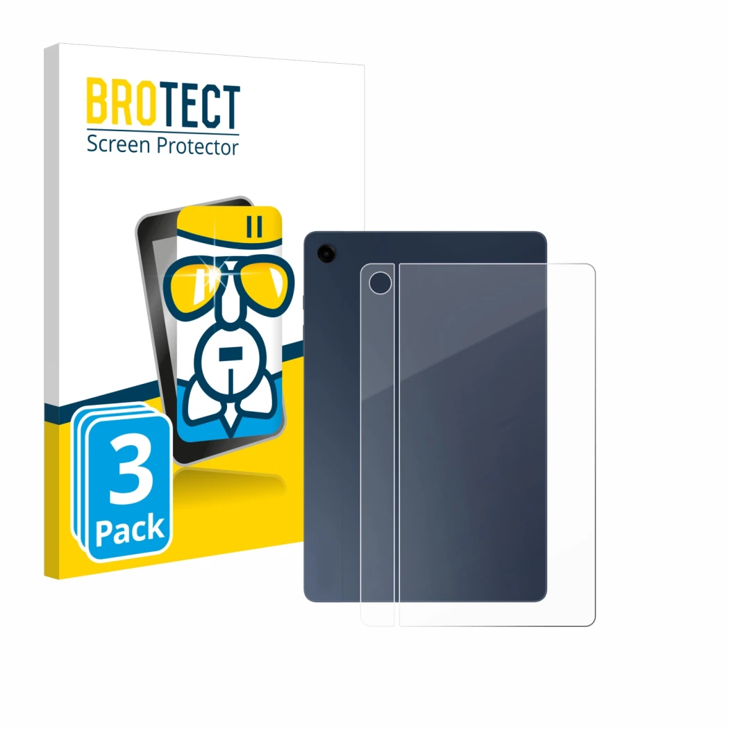 Front side of a product packaging with the brand logo BROTECT. Next to it is the device Samsung Galaxy Tab A9 Plus 5G (Back) s