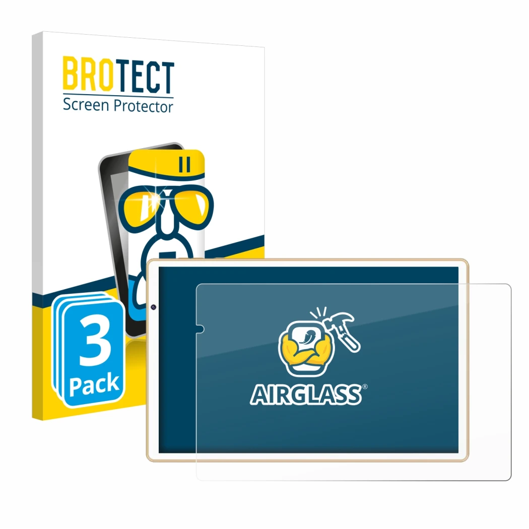 Front side of a product packaging with the brand logo BROTECT. Next to it is the device Facetel Q3 shown with the correspondin