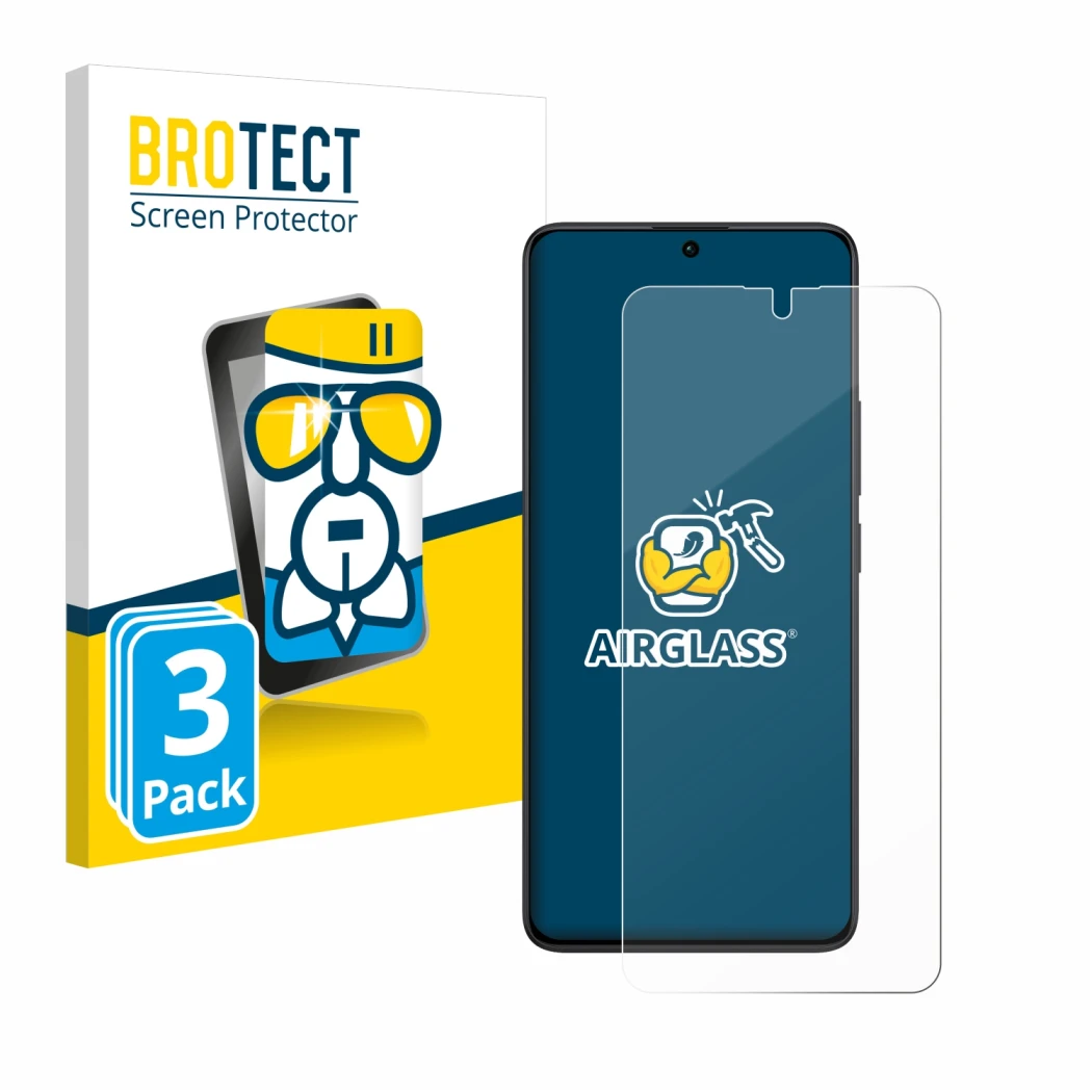 Front side of a product packaging with the brand logo BROTECT. Next to it is the device Xiaomi Redmi Note 13 Pro 5G shown with
