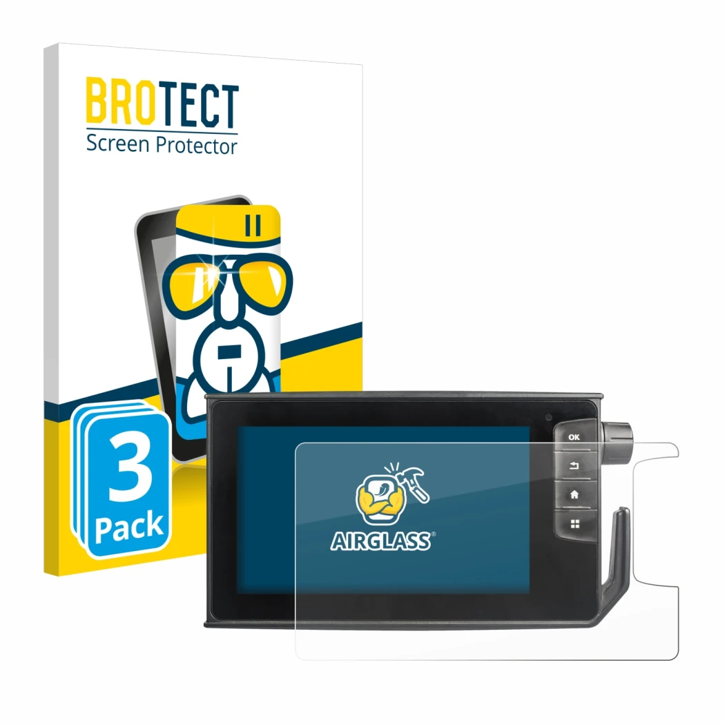 Front side of a product packaging with the brand logo BROTECT. Next to it is the device Valtra SmartTouch Terminal shown with