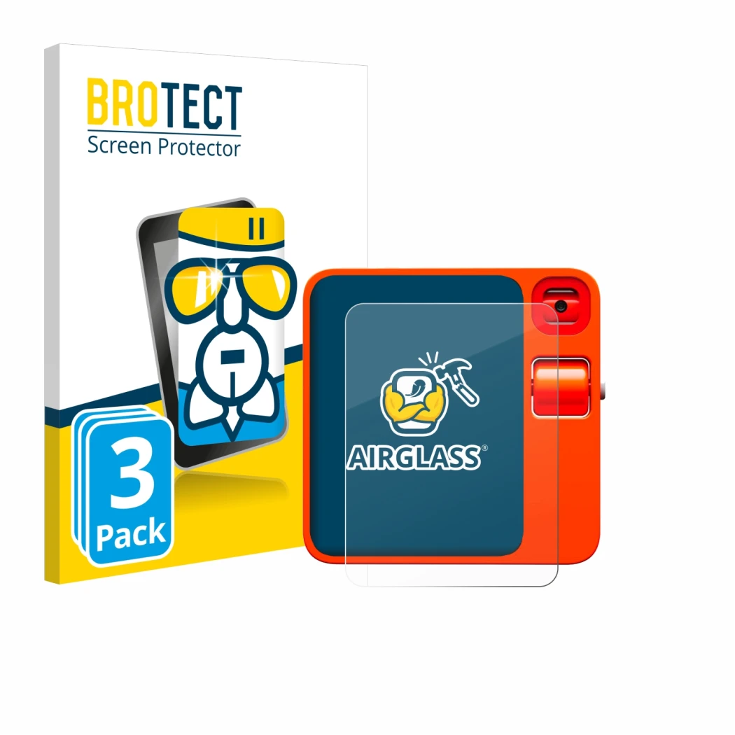 Front side of a product packaging with the brand logo BROTECT. Next to it is the device rabbit r1 shown with the corresponding