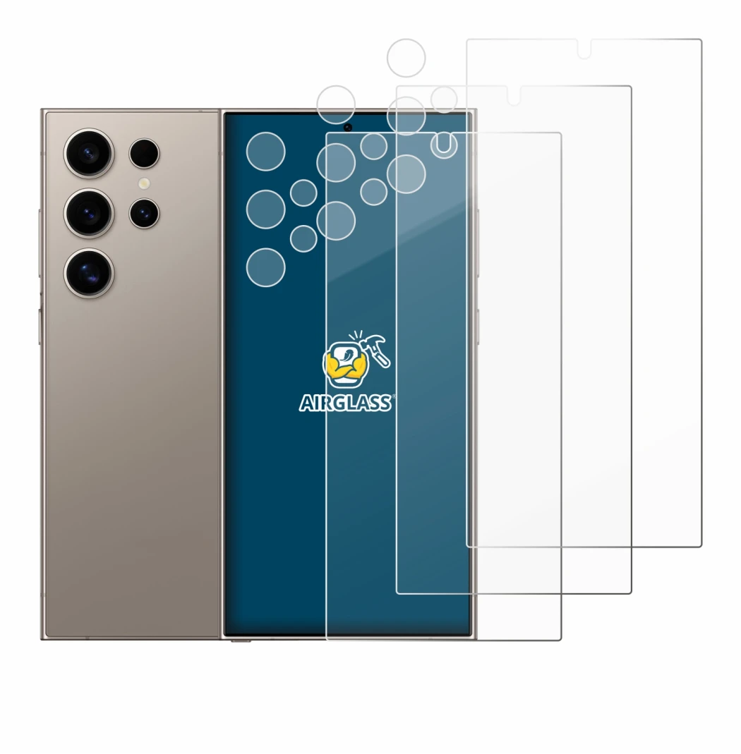 Image of the device Samsung Galaxy S24 Ultra (case-friendly) (Front+Camera) with a wide variety of screen protectors.