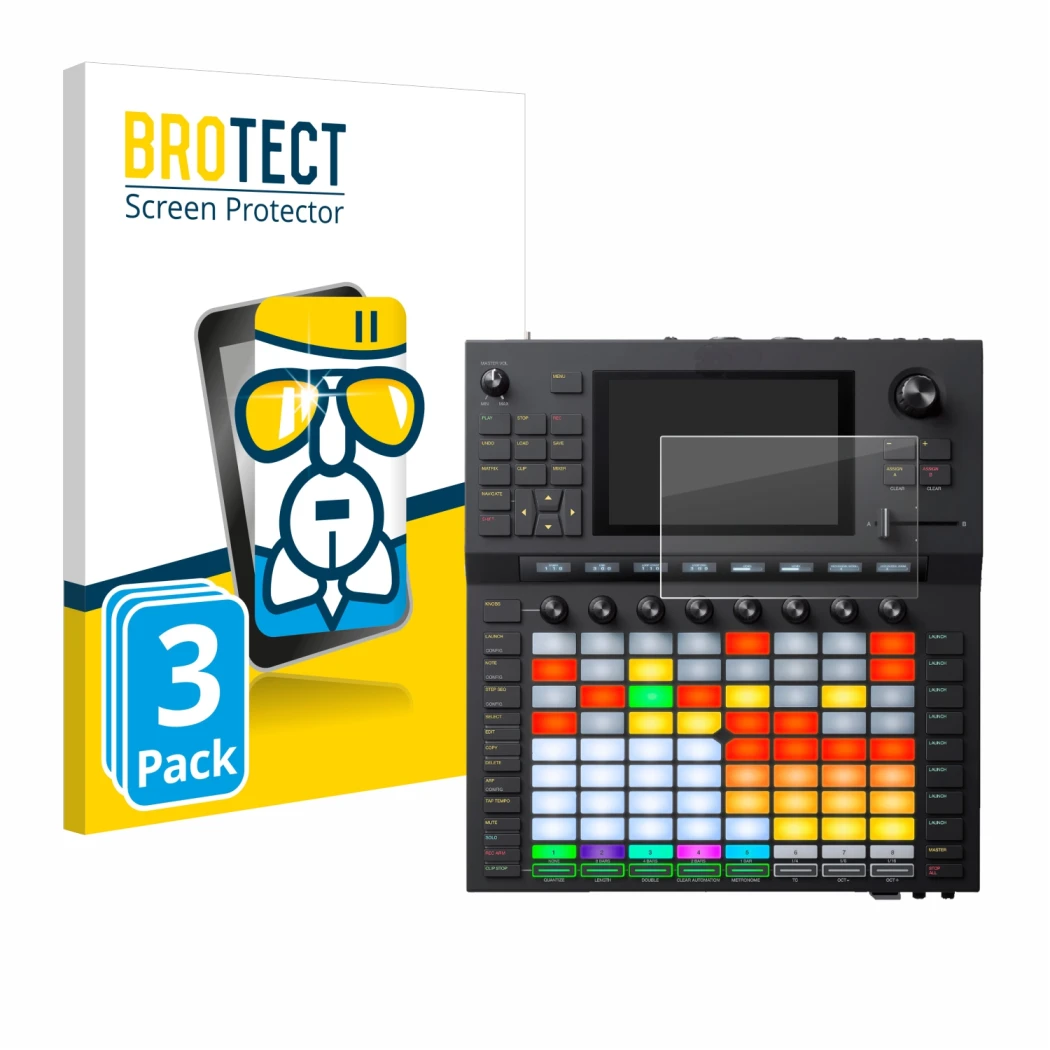 Front side of a product packaging with the brand logo BROTECT. Next to it is the device Akai Force shown with the correspondin
