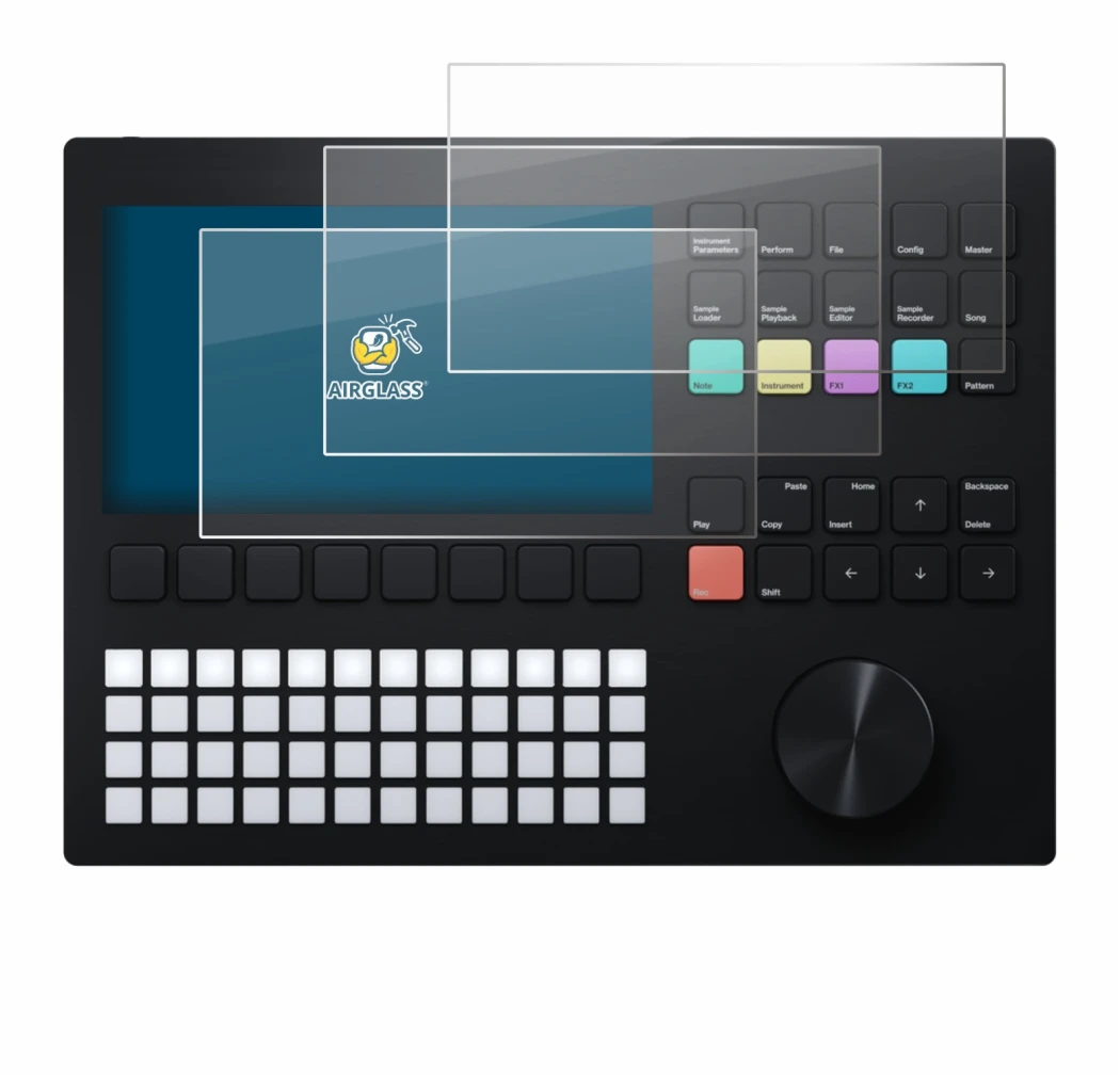 Image of the device Polyend Tracker with a wide variety of screen protectors.