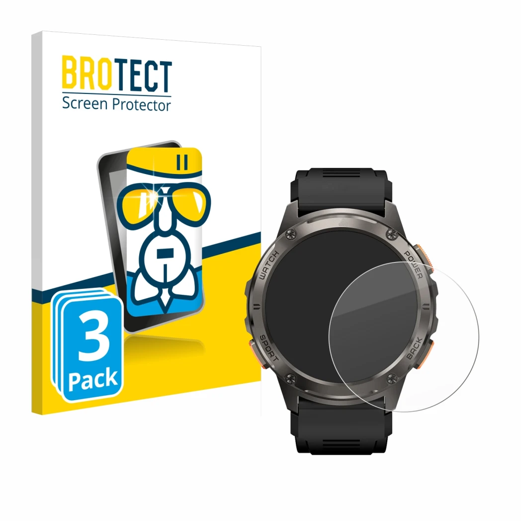 Front side of a product packaging with the brand logo BROTECT. Next to it is the device Kospet Tank T3 shown with the correspo